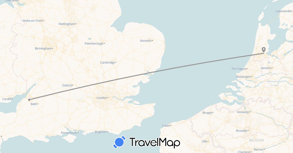TravelMap itinerary: driving, plane in United Kingdom, Netherlands (Europe)